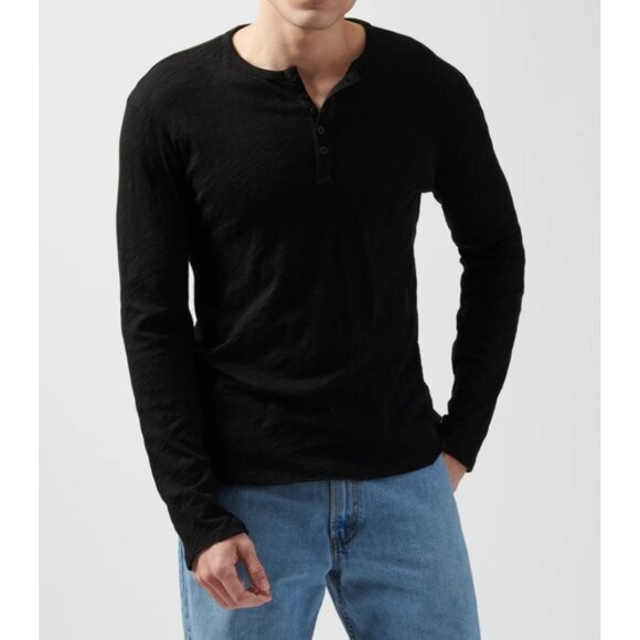 ATM Anthony Thomas Large Melillo Black Slub Jersey Destroyed Wash Henley Shirt - Picture 1 of 11